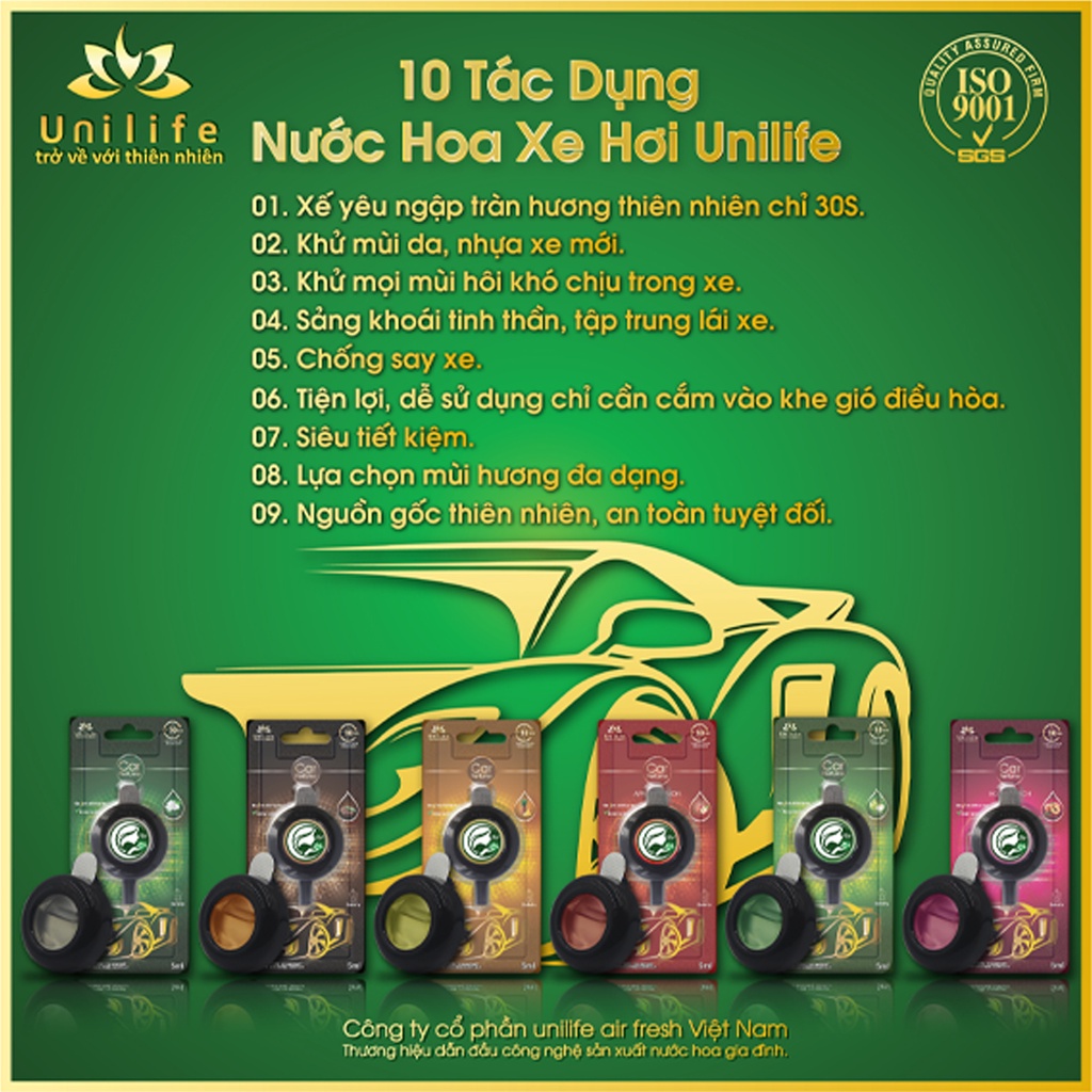 UNILIFE - Tinh Dầu Nước Hoa Ô Tô Hương Táo Xanh Thơm Mát, Khử Mùi ô tô, Tự Tin Lái Xe 5ml