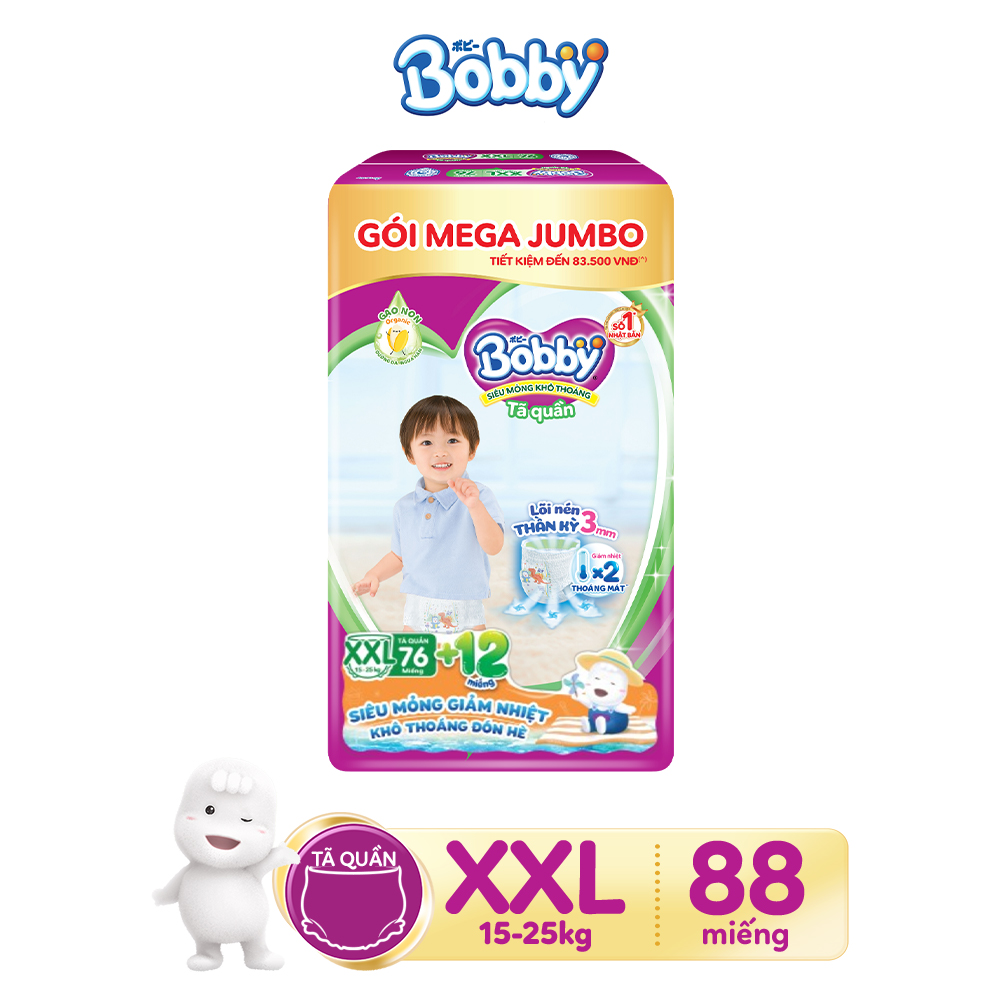 Tã quần Bobby 3mm Gạo non XXL76 - Phiên bản mùa hè