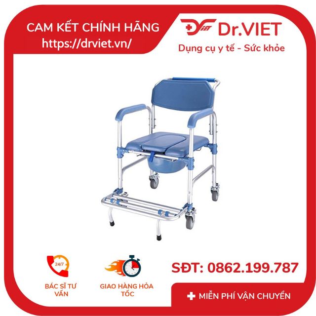 Ghế bô có bánh xe khung nhôm vệ sinh Lucass GX-200 - Ghế bô Khung Nhôm Cao Cấp, Có Đệm, Bánh Xe