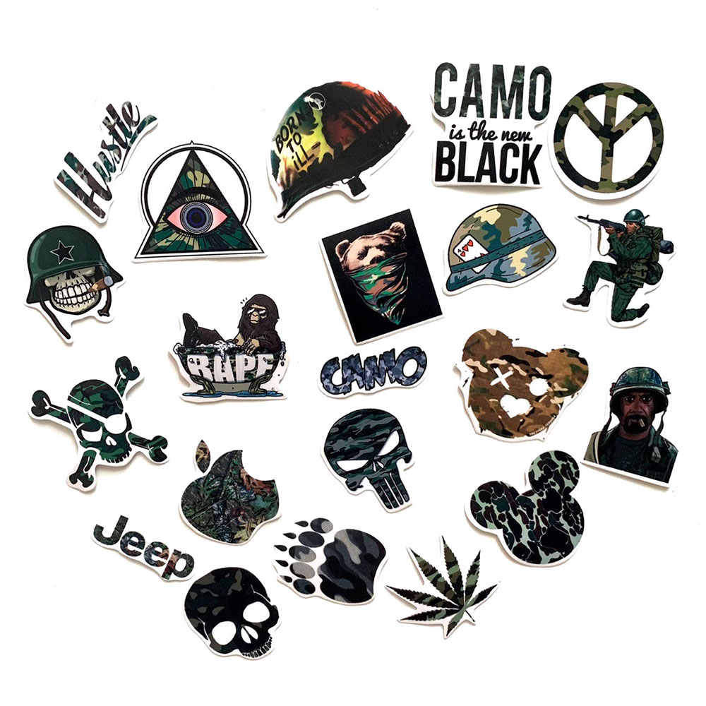 Bộ 20 Sticker Camo Rằn Ri Hình Dán Chủ Đề Họa Tiết Camouflage Quân Đội Cực Ngầu Chống Nước Decal Chất Lượng Cao Trang Trí Va Ly Du Lịch Xe Đạp Xe Máy Xe Điện Motor Laptop Nón Bảo Hiểm Máy Tính Học Sinh Tủ Quần Áo Nắp Lưng Điện Thoại