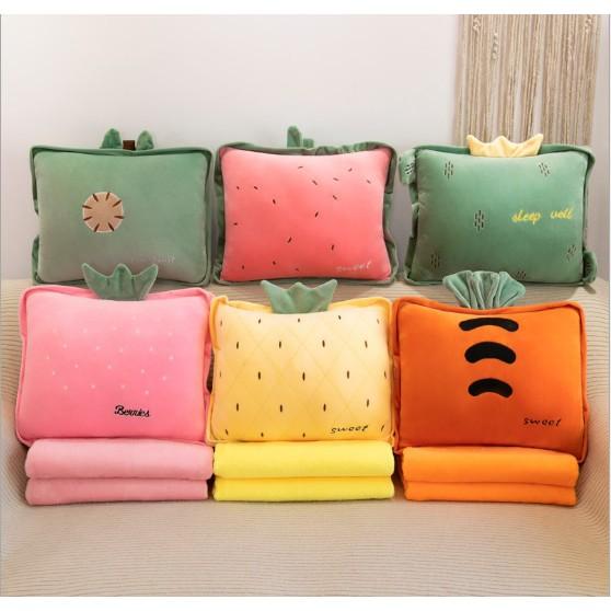Bộ chăn gối văn phòng hoa quả biểu cảm 3in1 nhiều mẫu