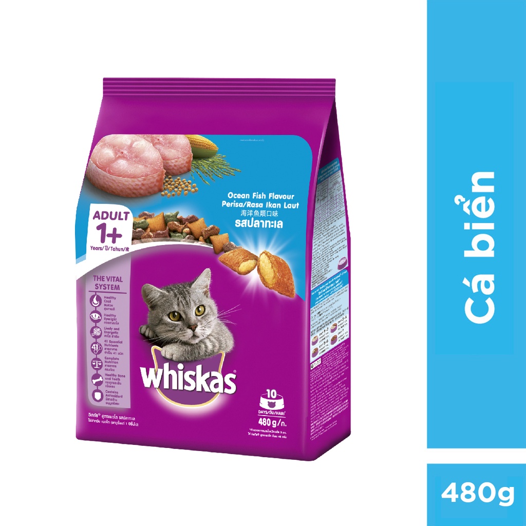 Đồ Ăn Cho Mèo Lớn Whiskas Vị Cá Biển Túi 480g