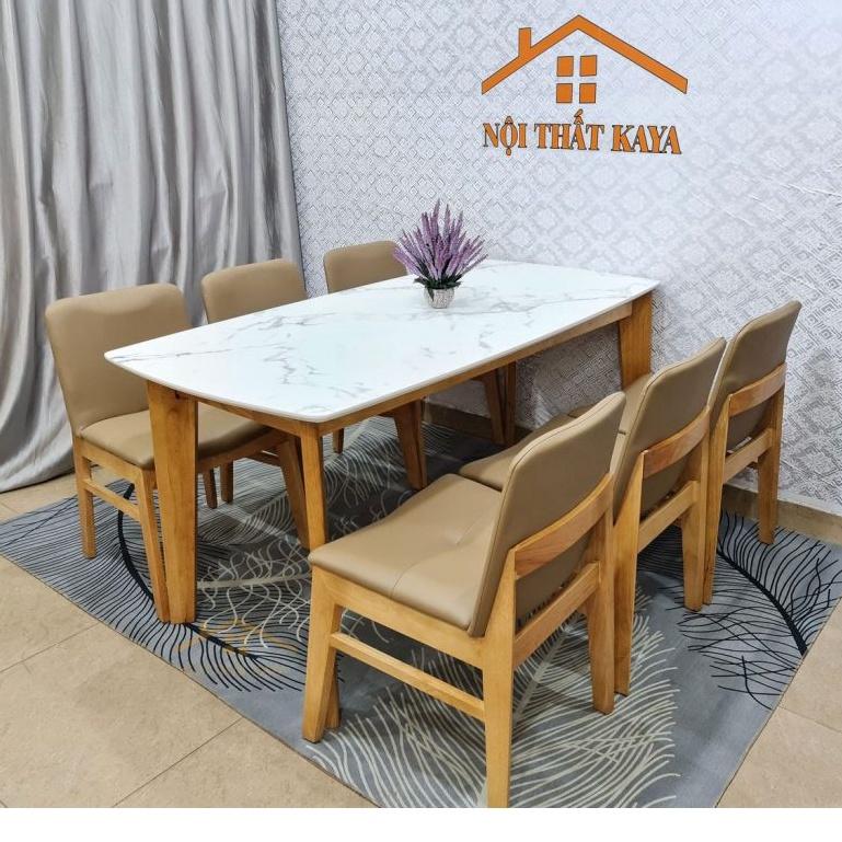 Bộ bàn mặt đá nhập khẩu Malaysia 6 ghế Hana 1m6 chân chữ A
