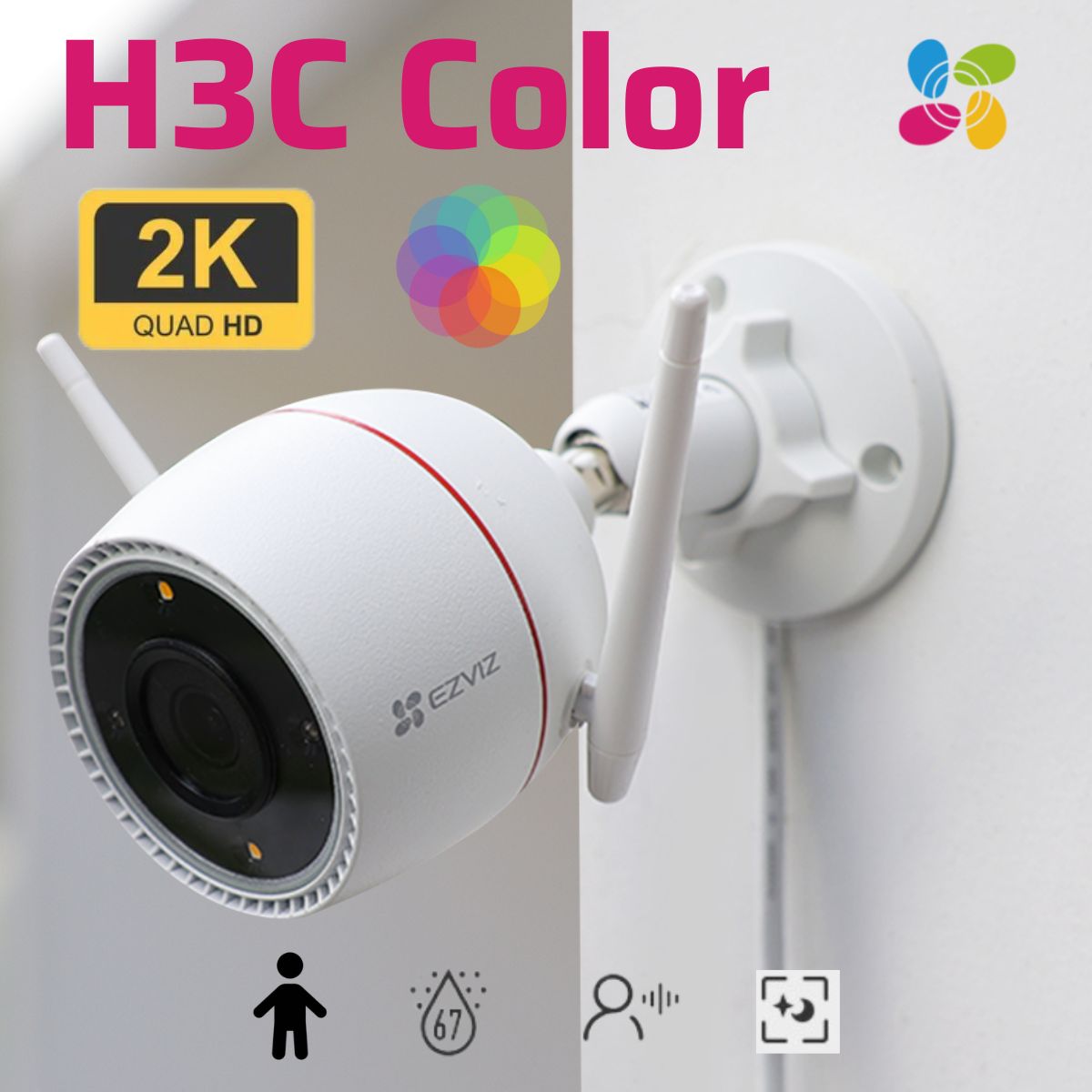 Camera Wifi EZVIZ H3C 4MP 3K - H3C 3M, Có Màu Ban Đêm, Đèn Cảnh Báo - Hàng Chính Hãng