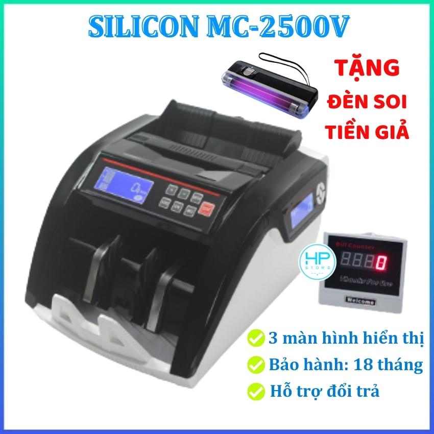 Máy đếm tiền Silicon MC 2500V, nhỏ gọn, siêu bền, bảo hành 18 tháng, 3 màn hình hiển thị