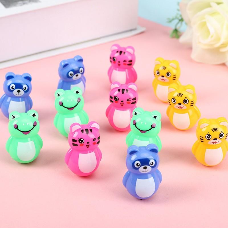 Bộ 24 con Lật Đật mini bằng nhựa cao 4cm hình mèo,gấu, hổ, ếch làm đồ chơi cho bé phát triển trí não toàn diện