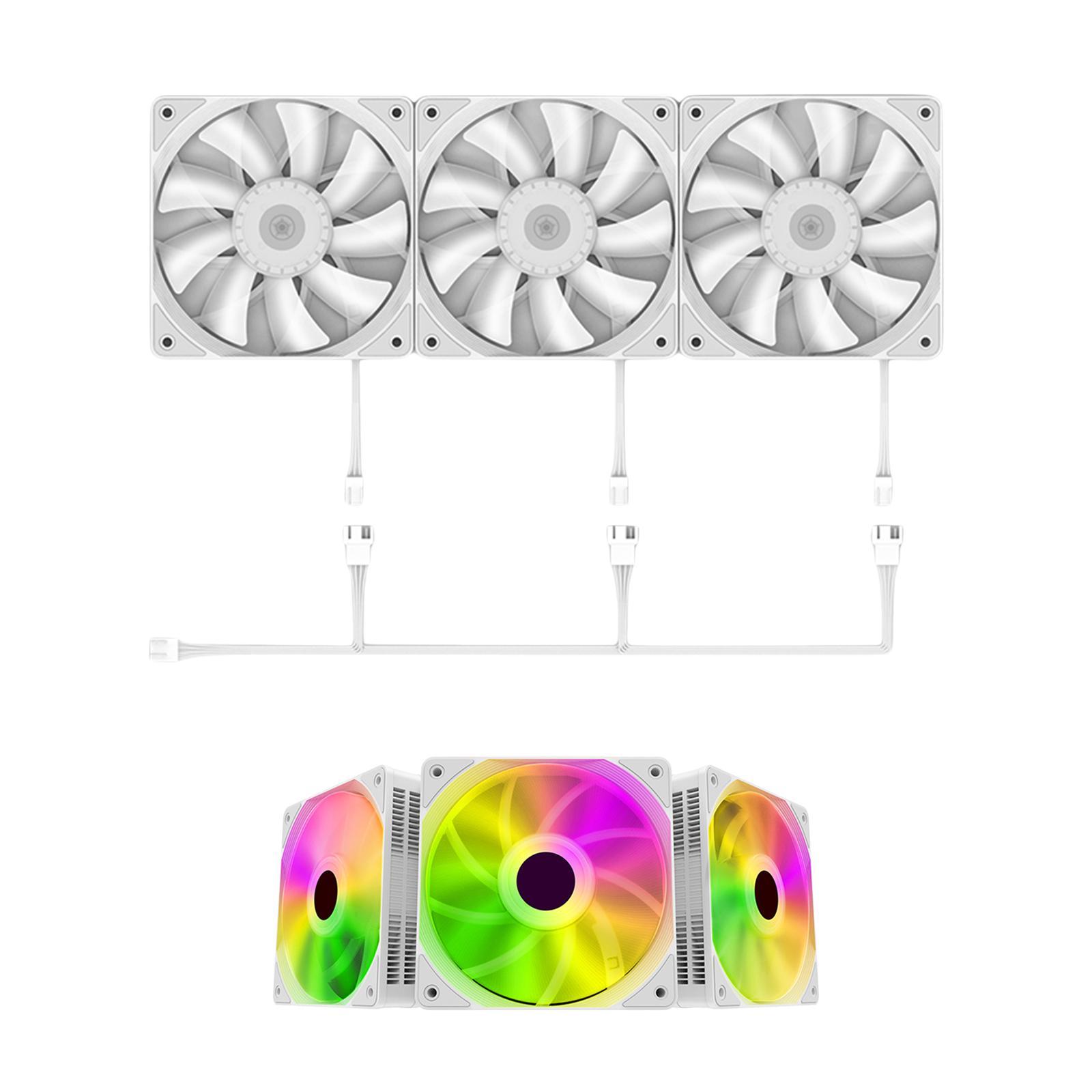 3x 120mm Case Cooling Fan, 1200RPM RGB LED Lighting Computer Case Fans Professional Silent Liquid Radiator Heatsink, 12V DC PC Cooling 3Pin
