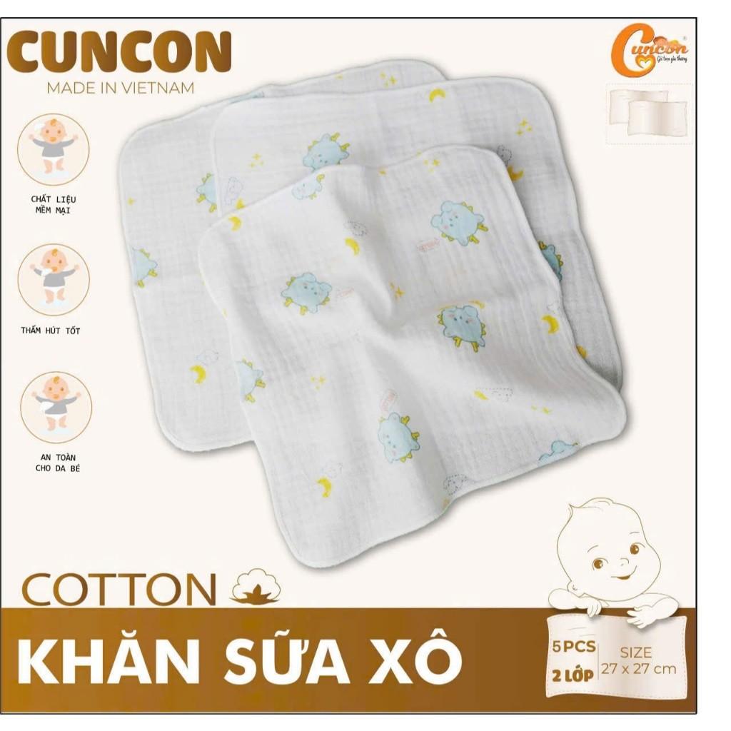 [Hộp 5 khăn] Khăn Sữa Xô Cotton 2 Lớp Mềm, Mỏng, Thấm Hút, Nhanh Khô Cho Bé Sơ Sinh - CÚN CON - Thỏ Hồng