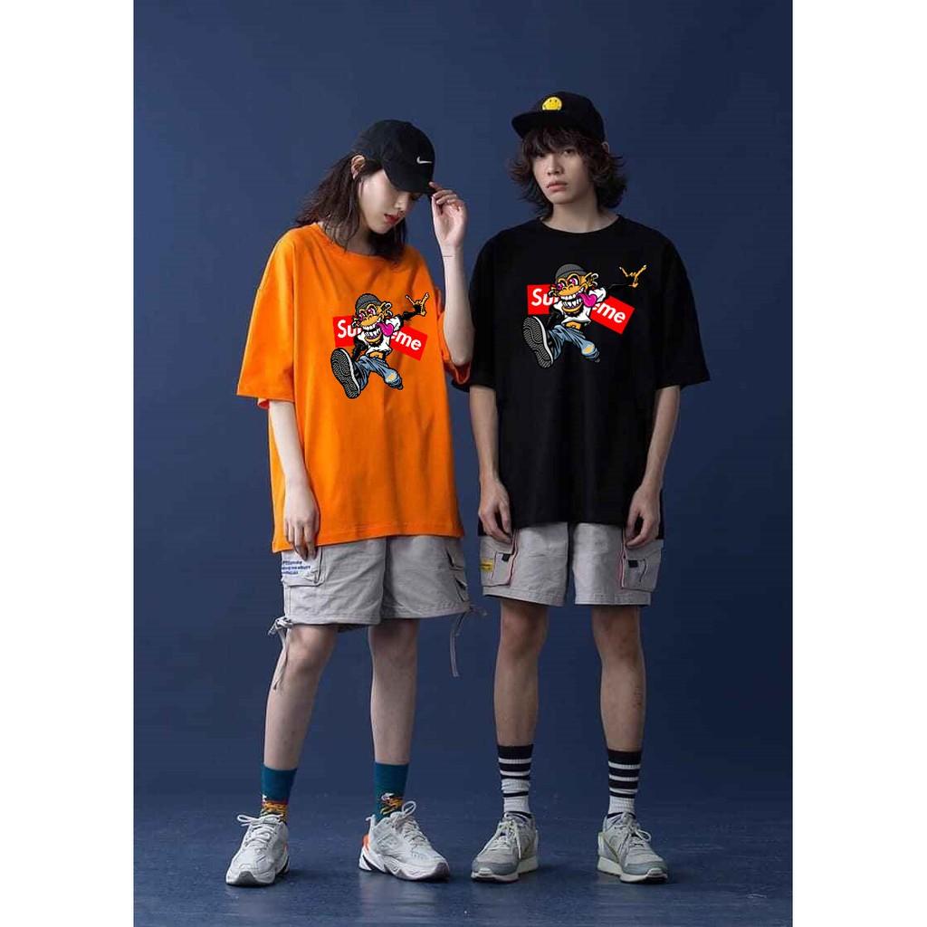 Áo thun tay lỡ unisex Monkey Super Màu Đen Cam