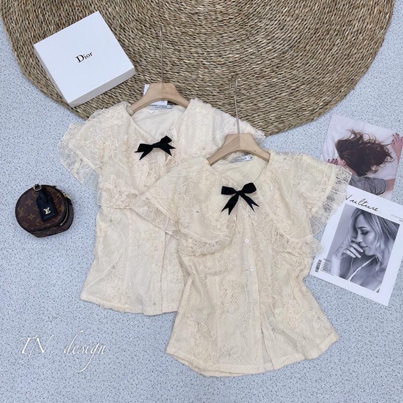 Áo sơmi ren cổ bèo nơ