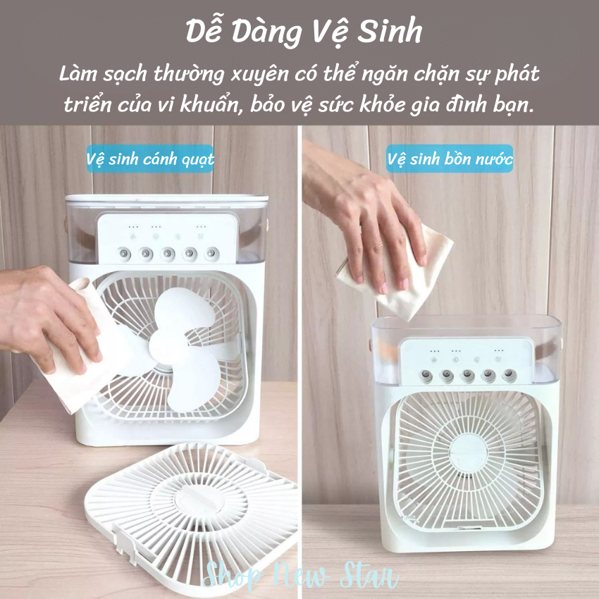 Quạt Điều Hòa Phun Sương Hơi Nước Mini Để Bàn 3 Chế Độ Tích Hợp Led Dung Tích 600ML, Chế Độ Hẹn Giờ Sử Dụng Cổng Sạc USB Tiện Dụng-HÀNG CHÍNH HÃNG