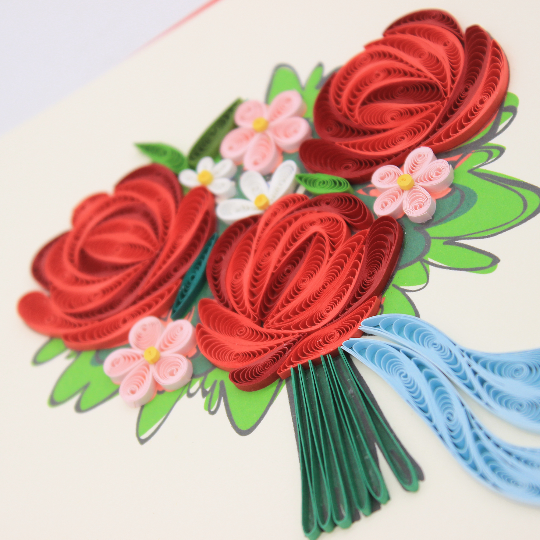 Thiệp Handmade - Thiệp Bó hoa hồng nghệ thuật giấy xoắn (Quilling Card) - Tặng Kèm Khung Giấy Để Bàn - Thiệp chúc mừng sinh nhật, kỷ niệm, tình yêu, cảm ơn...