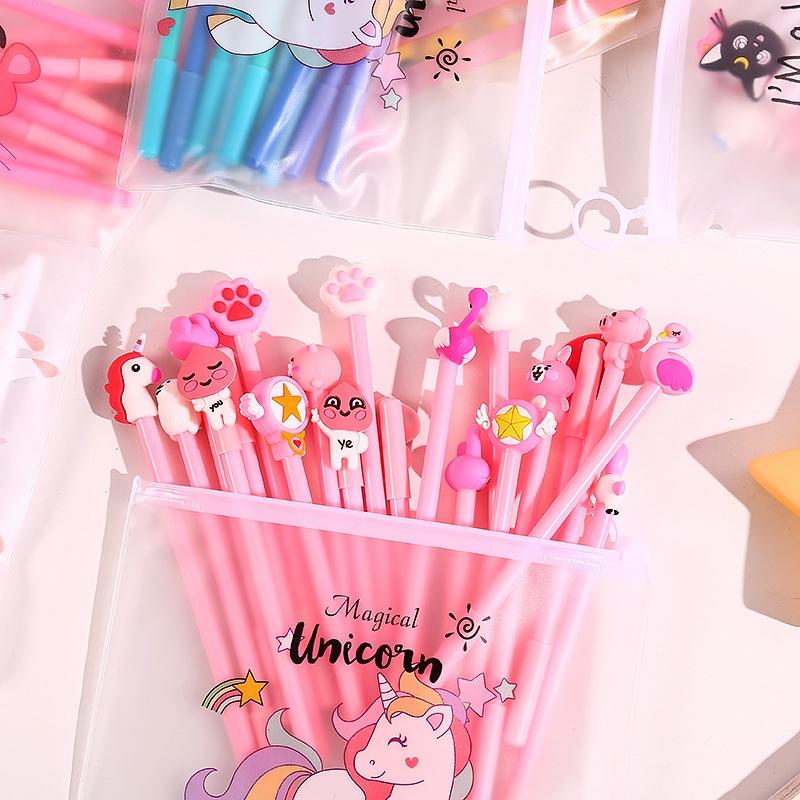 Bút bi mực gel cute SET 10 BÚT nét ngòi 0.5mm theo tone màu kèm túi xinh