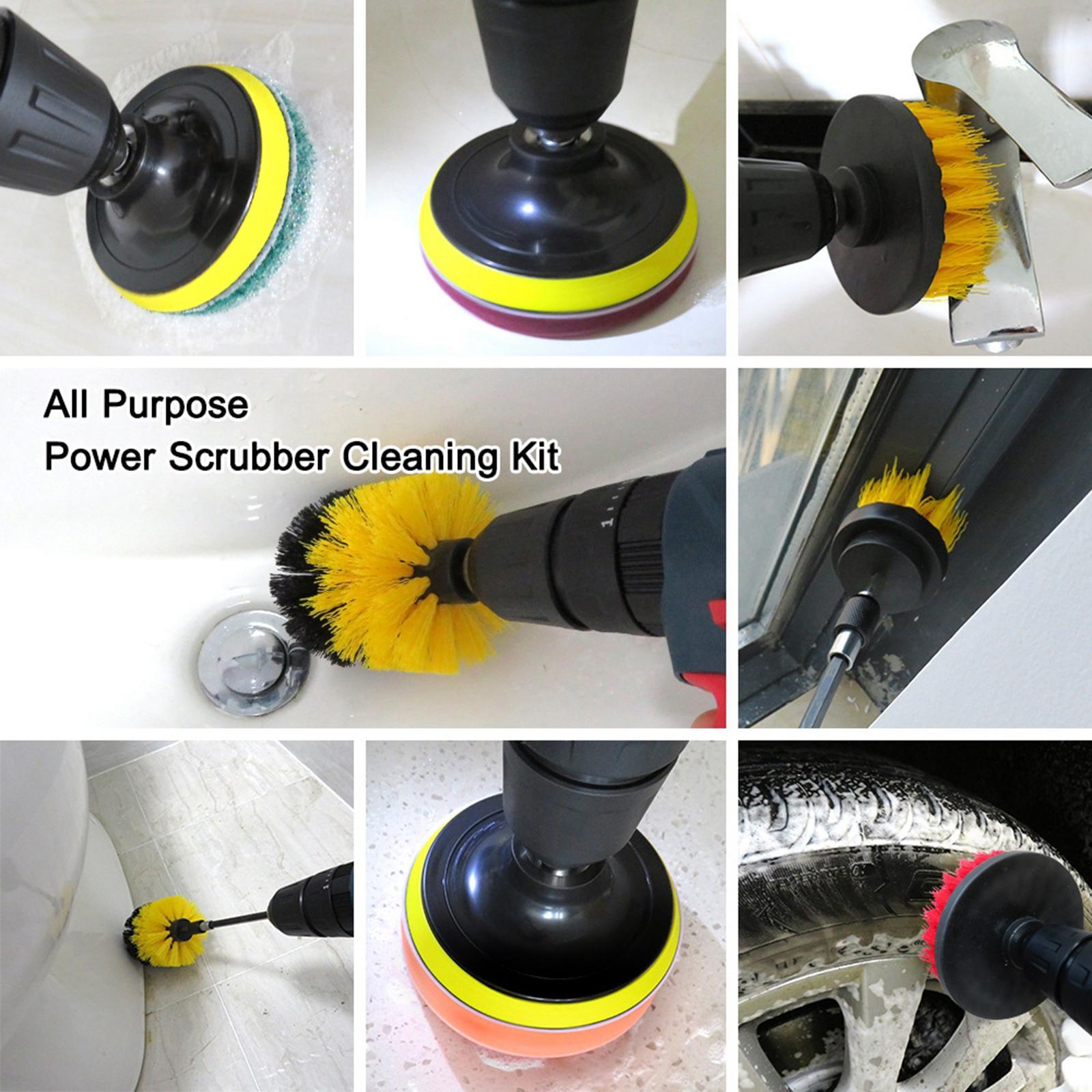 5Pcs Home Drill Brush Attachment - Bathroom Surfaces Tub, Shower, Tile and Grout All Purpose Power Scrubber Cleaning Kit Grout Drill Brush Set