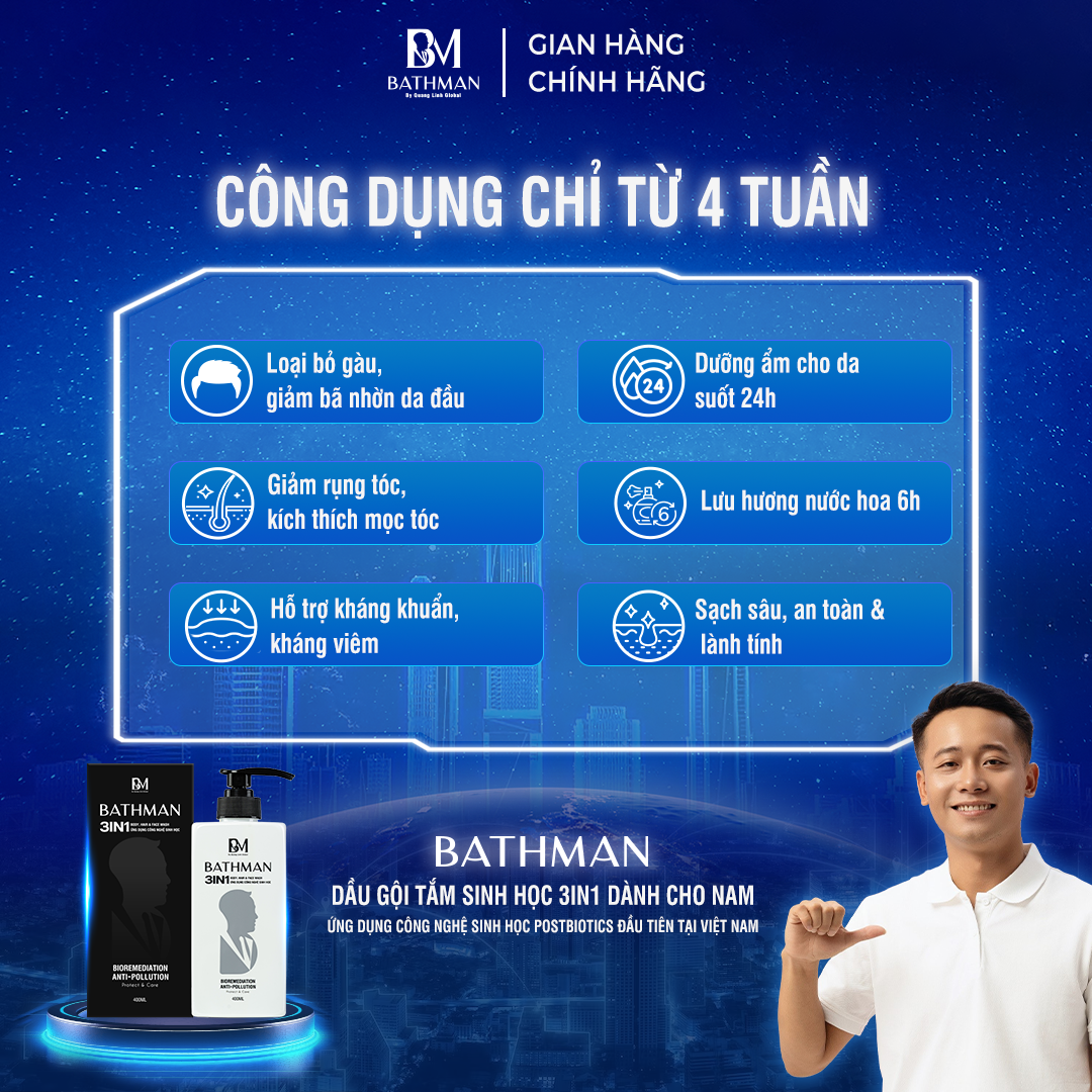 DẦU GỘI TẮM SINH HỌC 3IN1 DÀNH CHO NAM BATHMAN 400ML