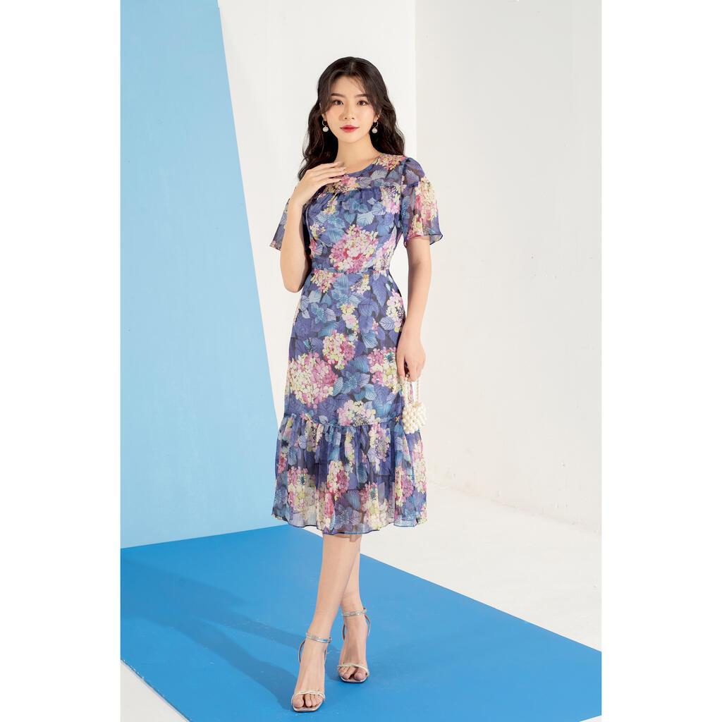 Đầm voan cổ tròn, tay bèo MMOutfit M-DA060122402