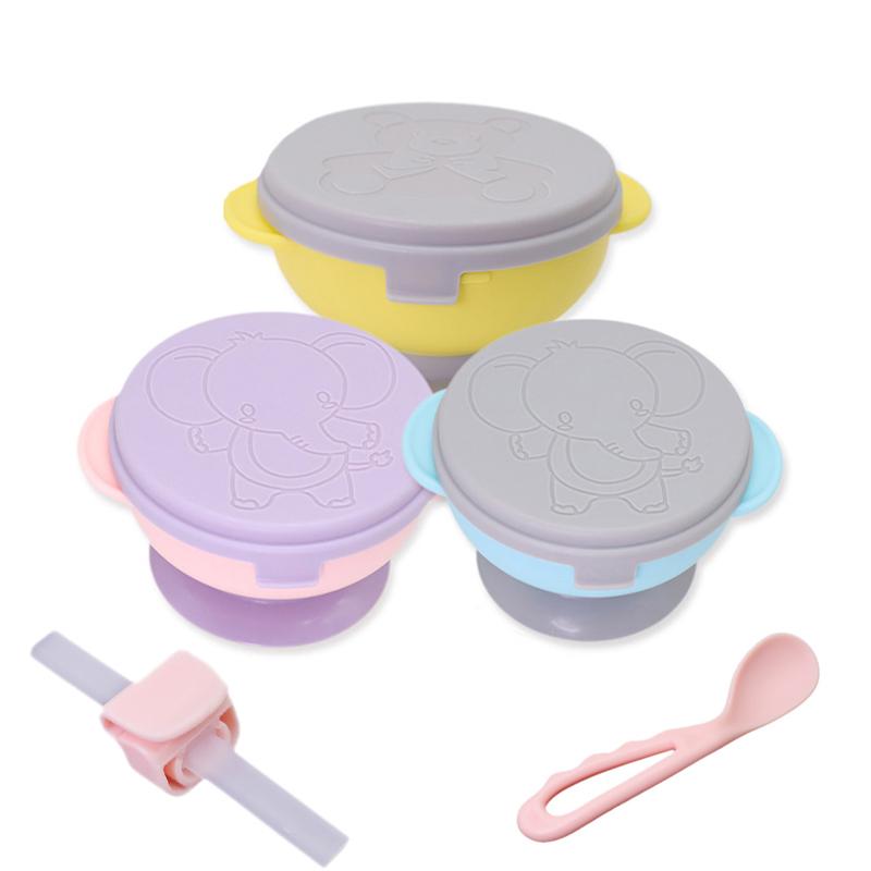 4 Cái/bộ Bé Bộ Đồ Ăn Thực Phẩm Silicon Cao Cấp Trẻ Em Bát Ăn + Thìa + Ống Hút + Nắp Đậy Hút Không trượt Tập Đi Đào Tạo Dụng Cụ