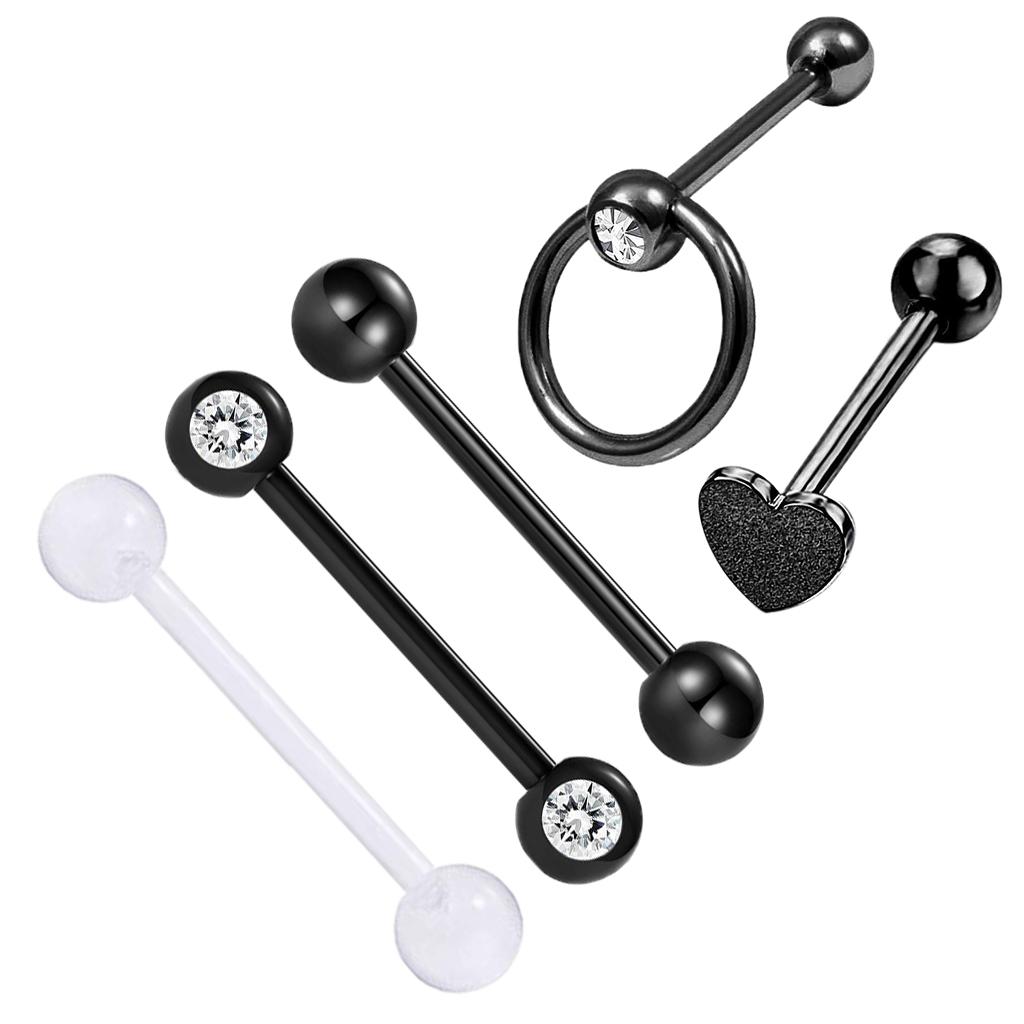 5 Pieces Stainless Steel Nose Lip Tongue Eyebrow Tragus Piercing Body Jewelry 14g for Women Men