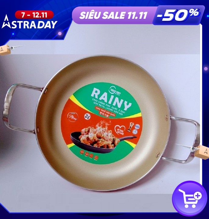 CHẢO CHỐNG DÍNH RAINY 2 QUAI INOX ROYAL 2.2 LY -22 và 24cm- Hàng Chính Hãng