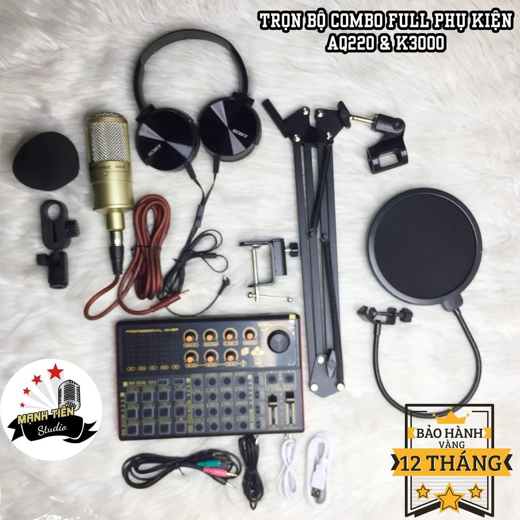 trọn bộ combo micro AQ220 + sound card K3000 + full phụ kiện livestream karaoke thu âm cao cấp sang