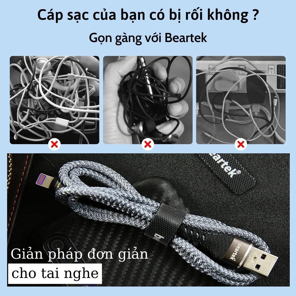 Bộ dây cáp sạc nhanh BEARTEK 2 cổng sạc cho Iphone, Samsung, Oppo, Xiaomi.. – Thiết kế thông minh với chế độ tự ngắt khi đầy – Hàng chính hãng