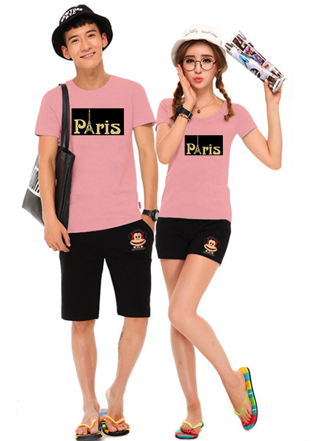 Bộ Áo Thun Đôi Paris - Màu Hồng Ruốc