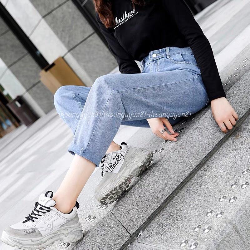 Quần Jean Baggy Nữ Dáng Lỡ Cạp Cao Trơn