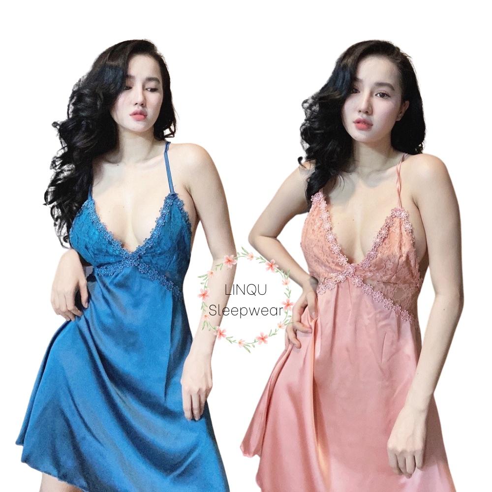 Váy ngủ sexy ren váy ngủ 2 dây gợi cảm chất satin mềm mại Freesize 40-58kg