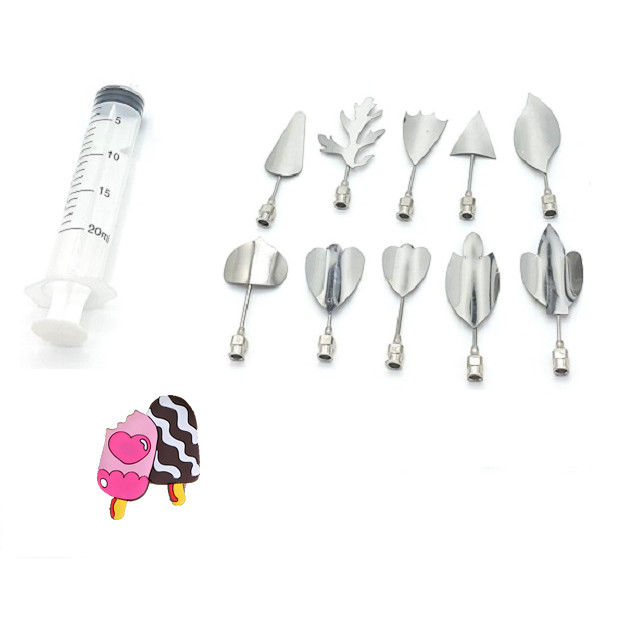 Bộ dụng cụ làm rau câu 3D 10 món+ Tặng kèm ống bơm 20ml+ Tặng quà như hình+ Khuôn làm rau câu 3D 10 món khác nhau, kèm xy lanh