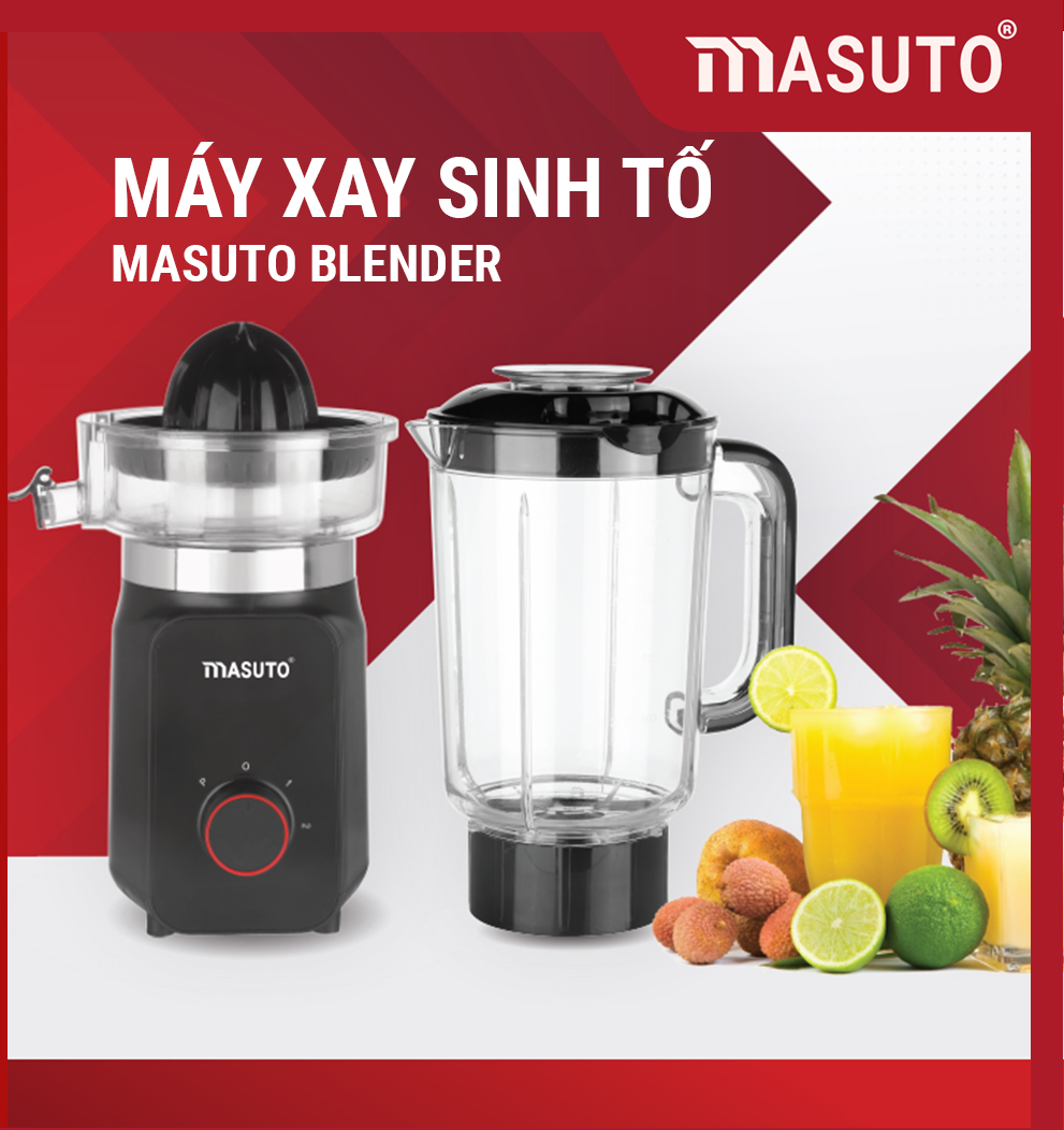 Máy xay sinh tố vắt cam đa năng Masuto Blender cối 1,25L say đá viên hoa quả smoothie siêu nhuyễn mịn-HÀNG CHÍNH HÃNG