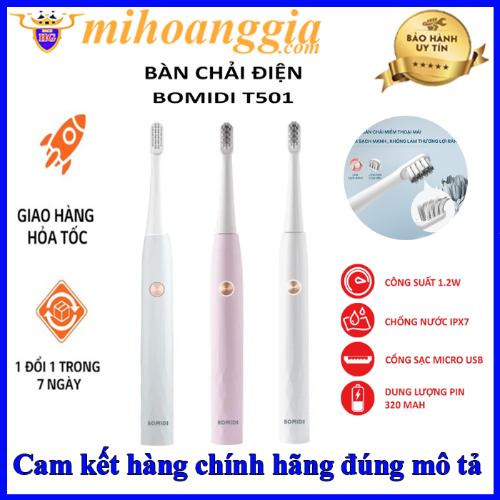 Bàn chải điện Xiaomi BOMIDI T501 - 3 chế độ Làm sạch ,Kháng nước IPX7 - Hàng nhập khẩu