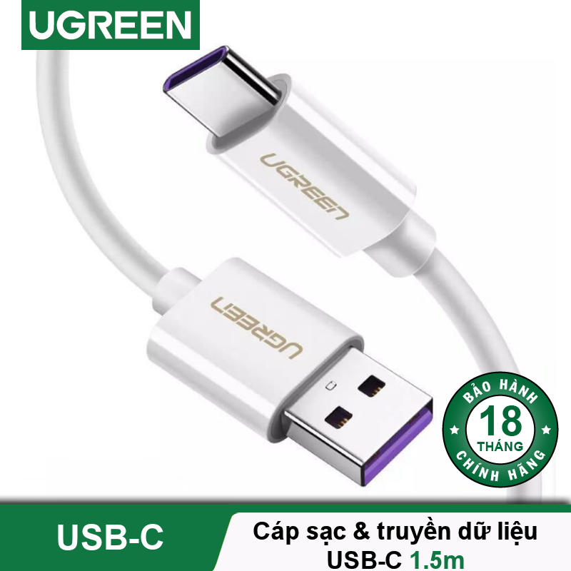 Cáp sạc và truyền dữ liệu từ cổng USB 2.0 sang cổng USB C của UGREEN US253 màu trắng dài 1.5m - Hàng nhâp khẩu chính hãng
