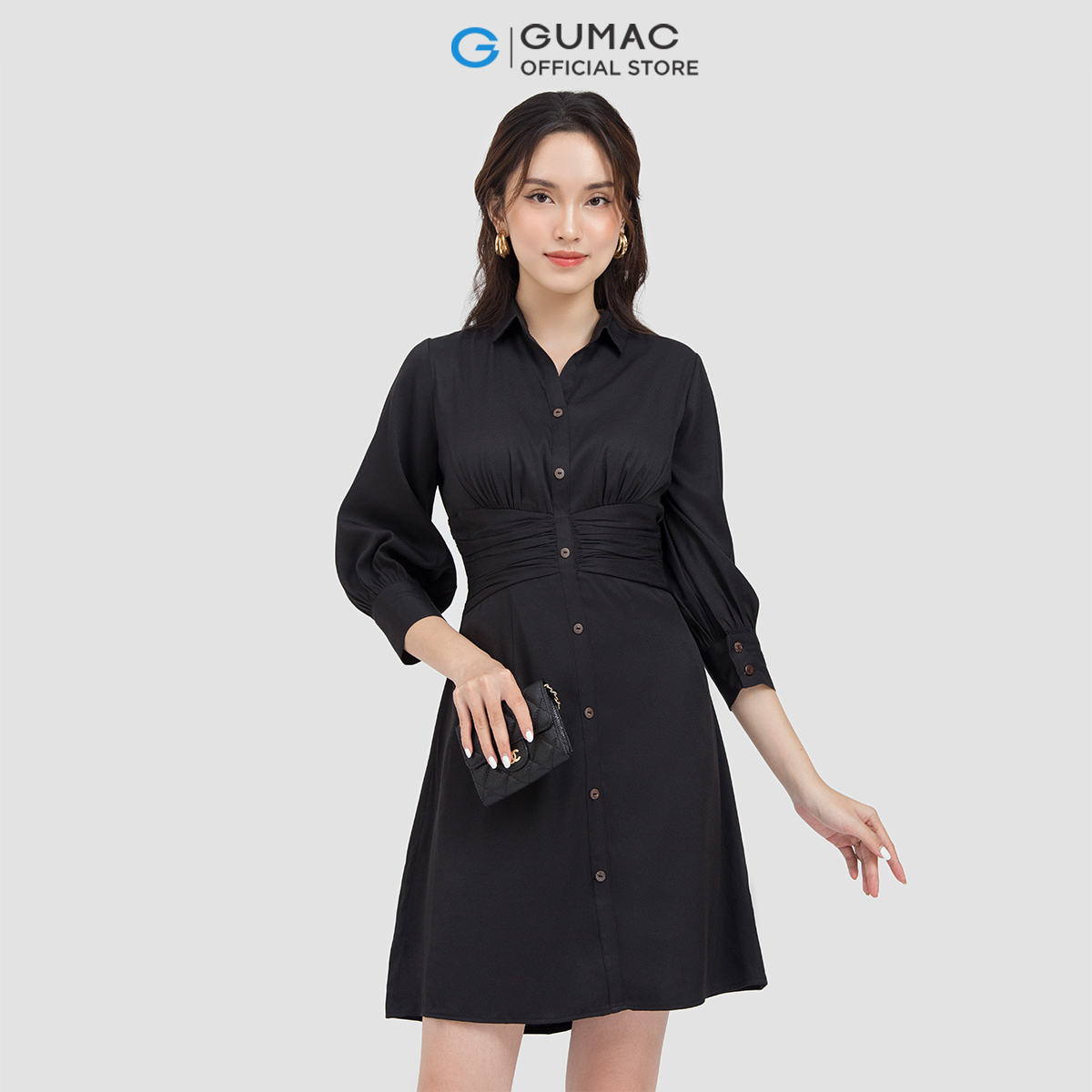 Đầm sơ mi nữ GUMAC DC06011 nhún eo