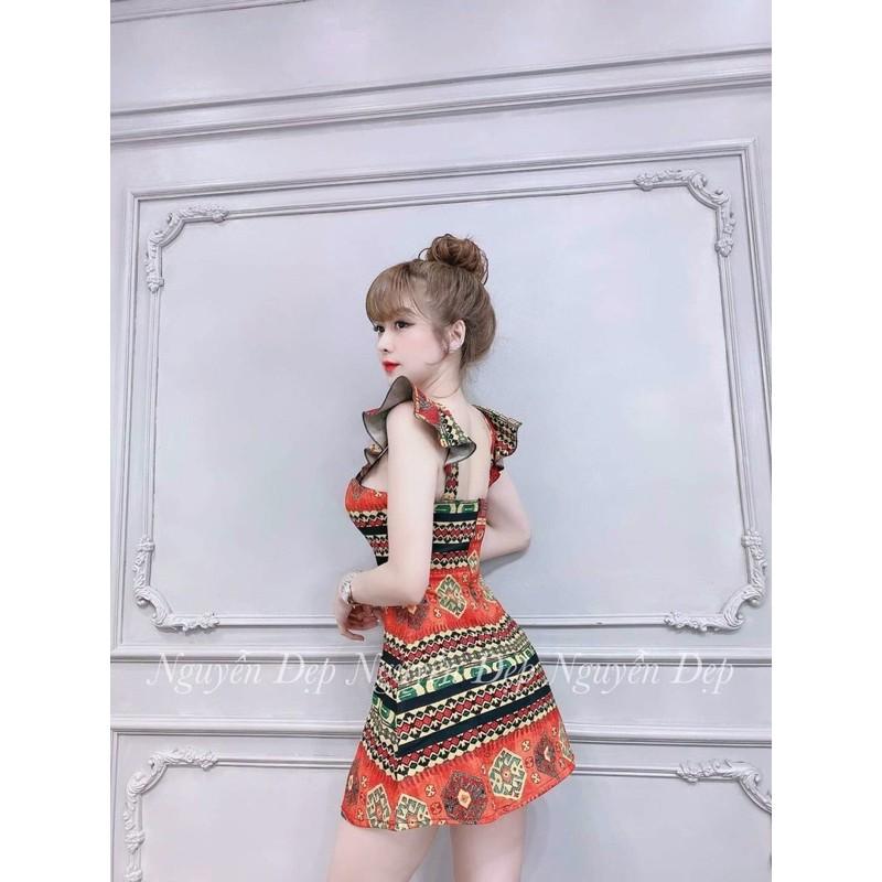 Đầm xoè hoạ tiết tay cánh tiên xinh lung linh kèm hình thật
