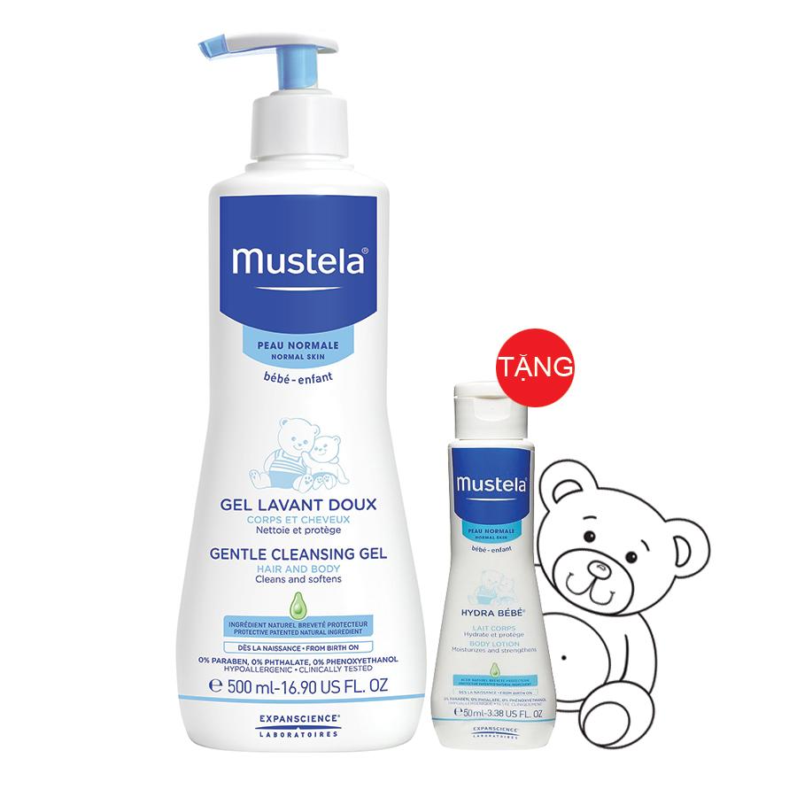 Sữa Tắm Gội Dạng Gel Cho Da Nhạy Cảm Của Bé Gentle Cleansing 500ml  Tặng Kem Dưỡng Da 50ml Mustela