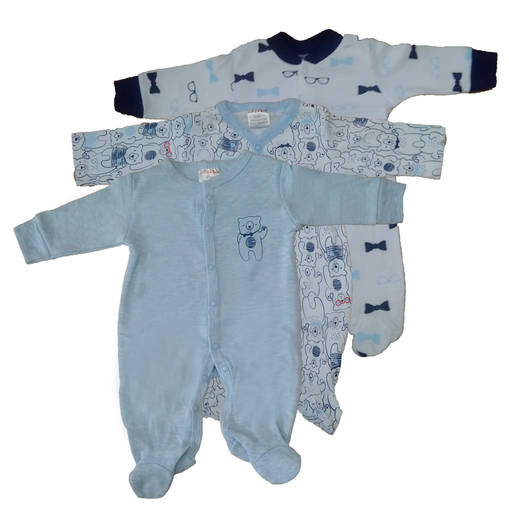 Bộ 3 áo liền quần Little Duck Happy Sleepsuit liền tất cho bé 0-9 tháng