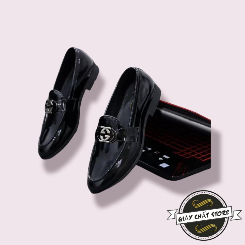 GIÀY LƯỜI NAM CAO CẤP-CHẤT LIỆU DA pu mềm 100%-CÓ ĐAI GC SANG TRỌNG-ĐẾ CAO SU BỀN BỈ CAO 3M-MÃ G020 MÀU ĐEN DA BÓNG