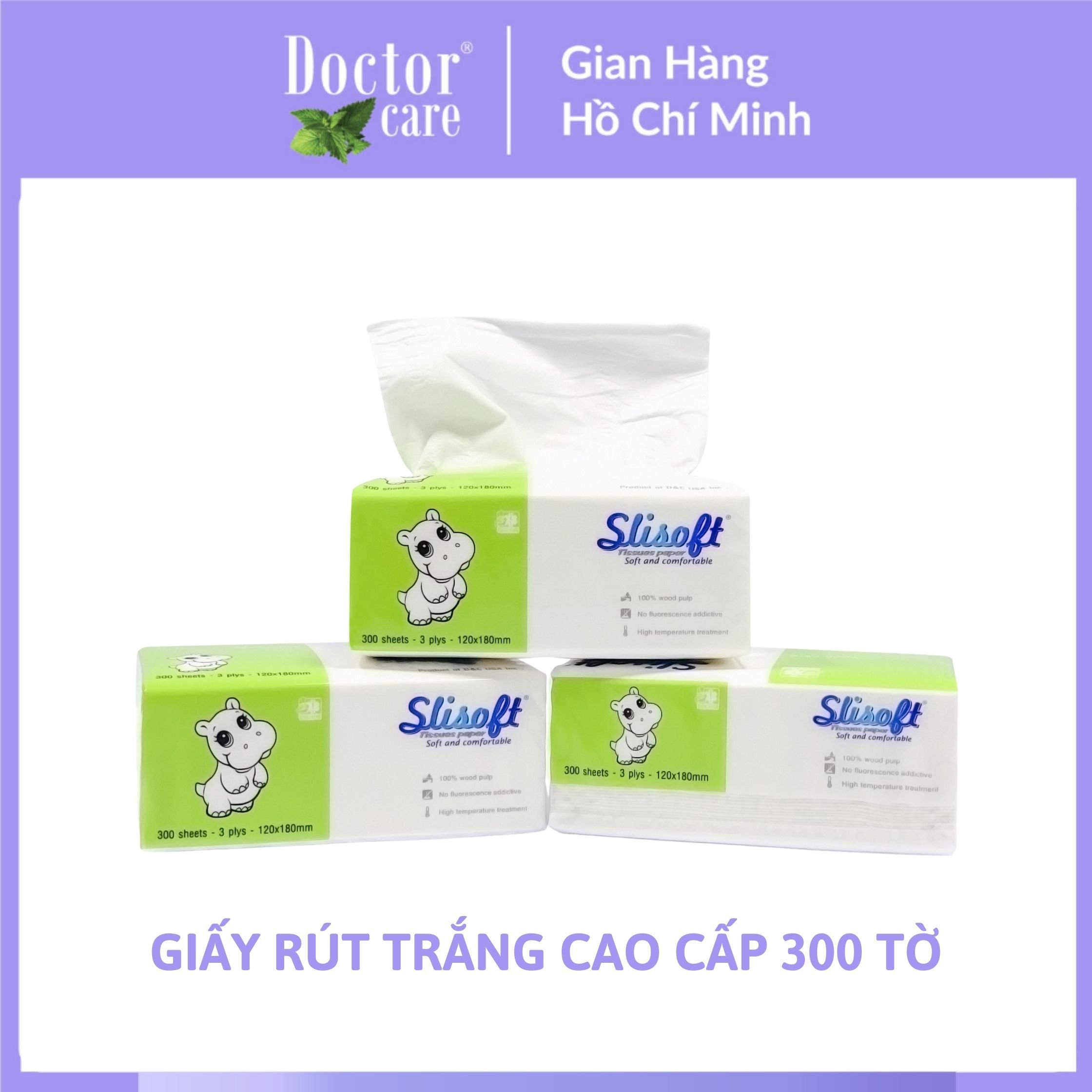 Giấy ăn Slisoft Trắng 100 tờ x 3 lớp, khăn giấy khô thân thiện môi trường không chất tẩy trắng an toàn cho cả gia đình