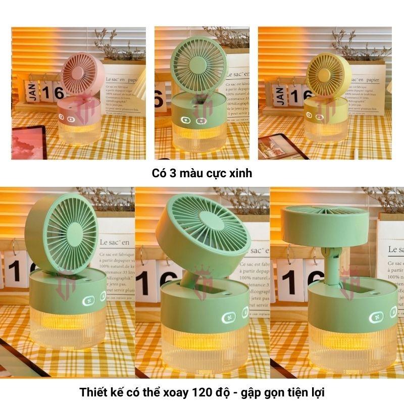 Máy phun sương Quạt mini hơi nước tích điện để bàn phun sương 3 tốc độ gió, cổng sạc USB, xoay 120 độ, có đèn led,dung t