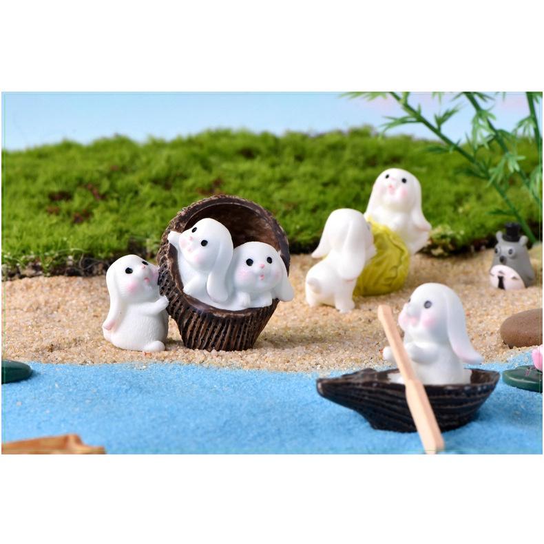 Tiểu cảnh mini ️ Mô hình thỏ con làm trang trại đáng yêu trang trí tiểu cảnh sen đá, sân vườn, terrarium