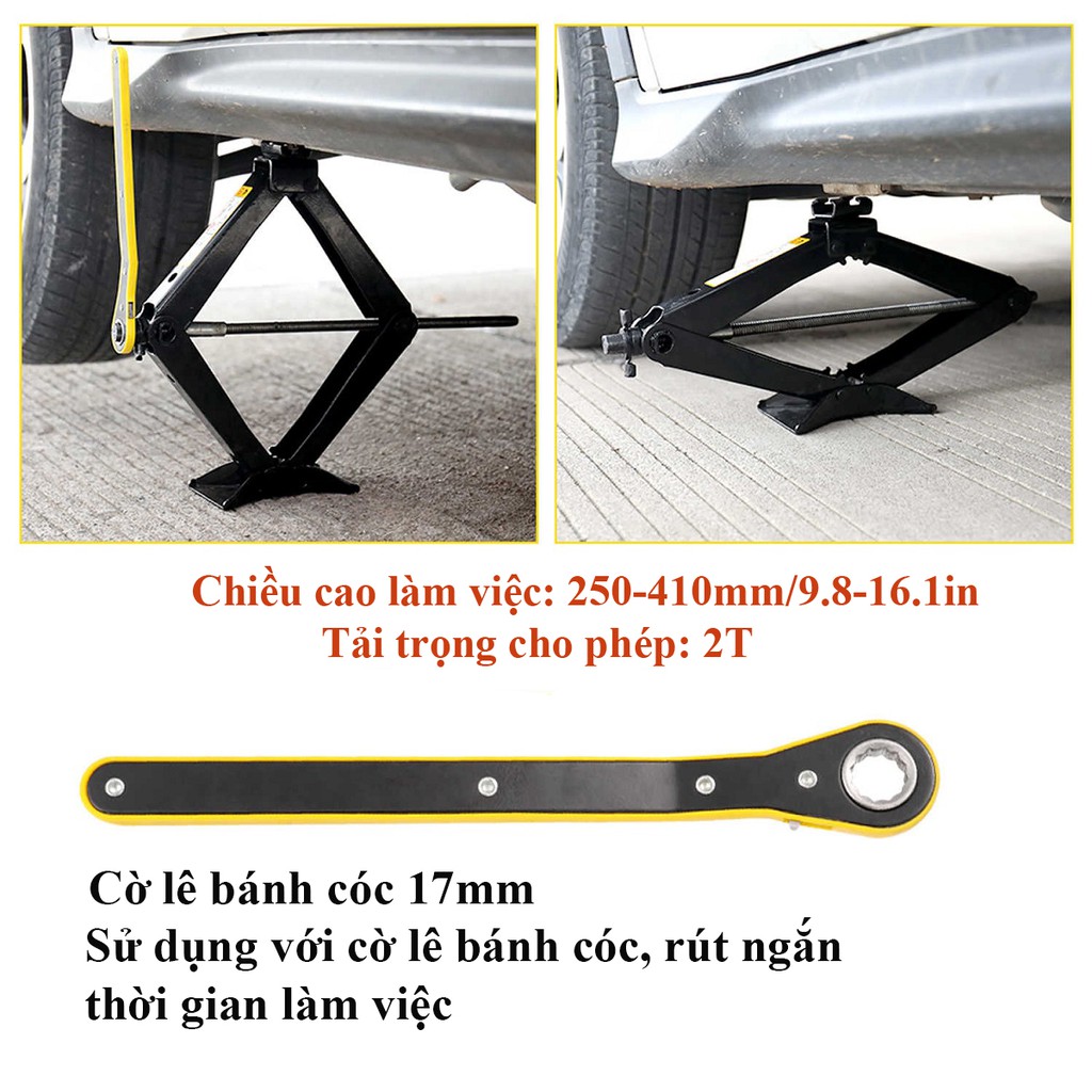 Kích nâng gầm xe ô tô (tải trọng 2000kg) - kích lốp ô tô chữ A đầu bám xoay 360 độ - Tay siết lực cờ lê tròng tự động