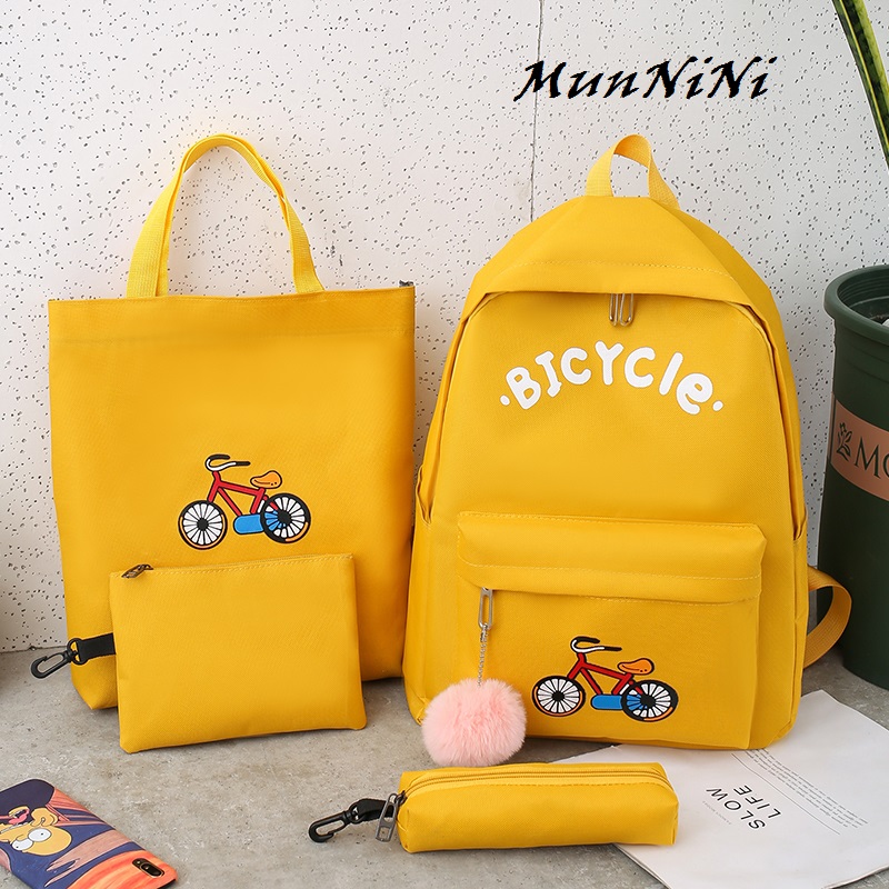 Balo nữ combo 4 món đi học thời trang sinh viên học sinh ba lô set cặp thời trang xe đạp- Munnini