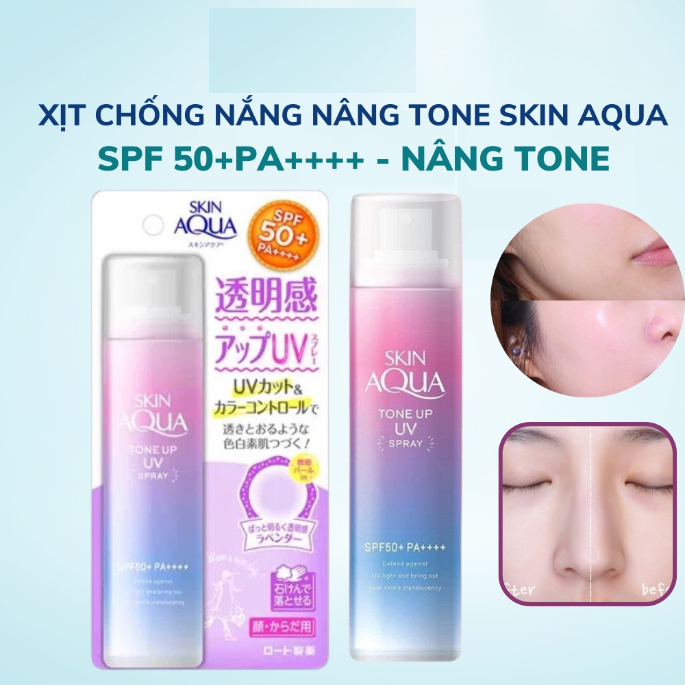 Xịt Chống Nắng Skin Aqua Tone Up UV SPF50+ PA++++ Lọ 70g Nâng Tone Chống Nắng Nội Địa Nhật Bản