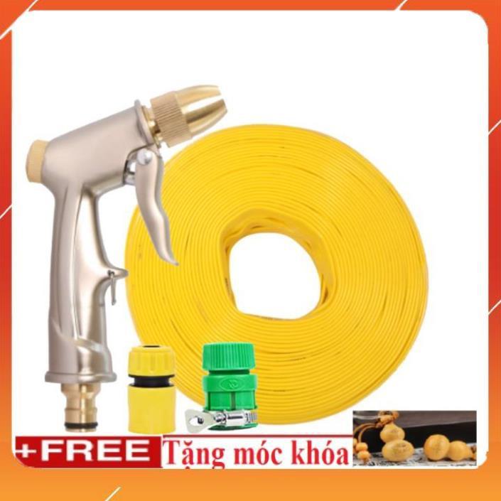 Bộ dây vòi xịt bơm nước tưới rửa , tăng áp 3 lần, loại 3m, 5m 206701-1 đầu đồng,cút,nối nhựa v+ móc khoá