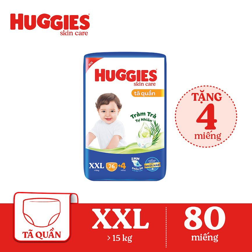 Tã/bỉm quần HUGGIES SKINCARE MEGA JUMBO size XXL 76+4 miếng