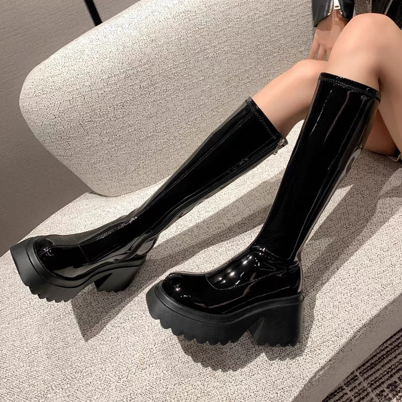 [ Size 35- 40, có ảnh thật+ video] Giày boot nữ ống cao QUA GỐI GCC130 và DƯỚI GỐI GCC128 đế dầy 8CM BẢN TO cá tính