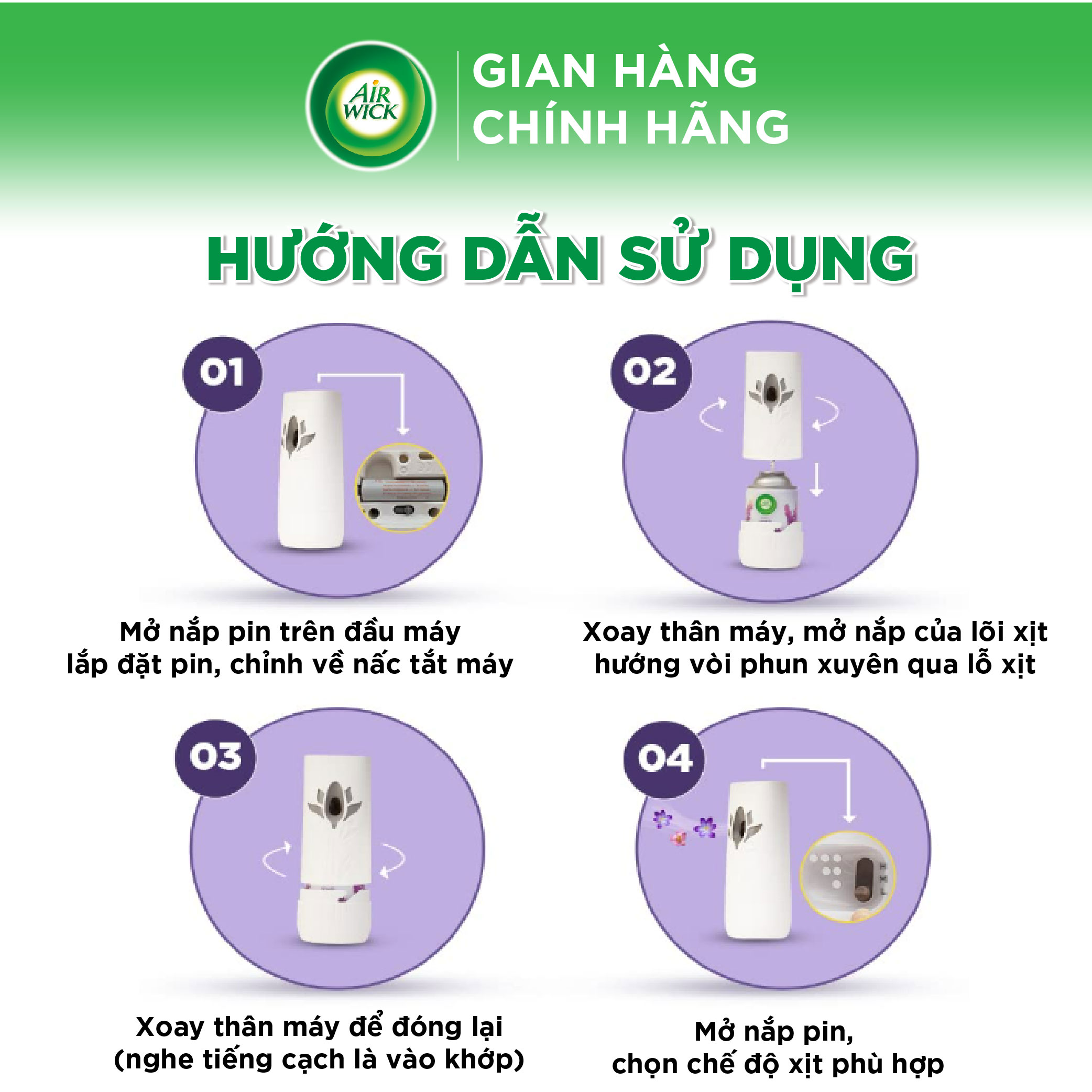 Bộ máy xịt thơm phòng tự động AIRWICK hương Lavender và Lõi Cam Quýt, tinh dầu thiên nhiên, khử mùi hiệu quả 24/7