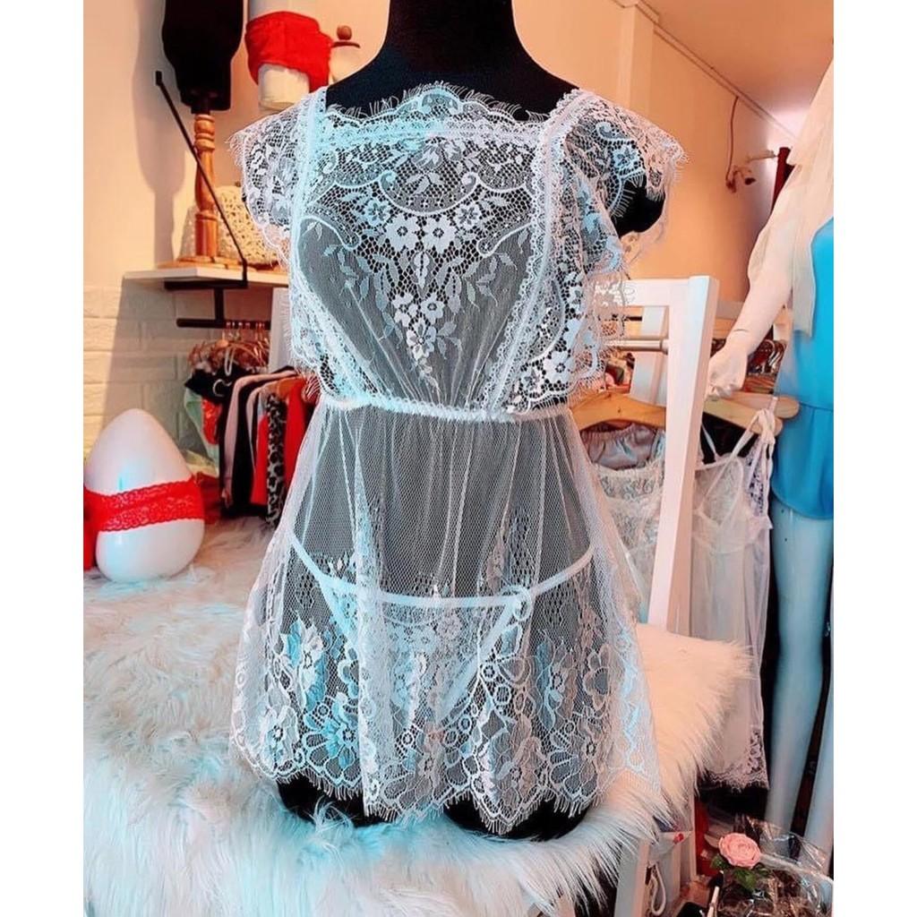 Váy ngủ xuyên thấu sexy cổ vuông phong cách cosplay cô hầu gái