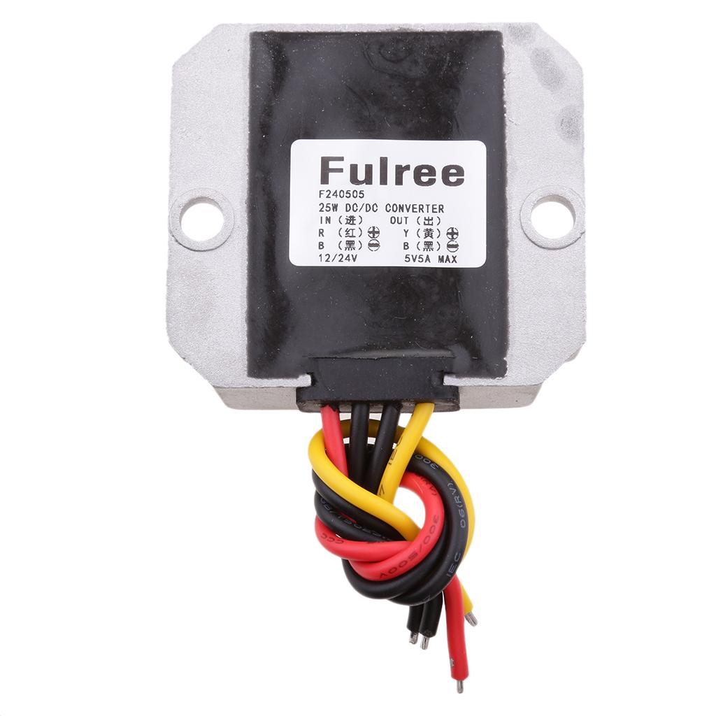 DC12V/24V to DC 5V 5A 25W Waterproof Car Power Supply Module Voltage Converter Regulator Transformer