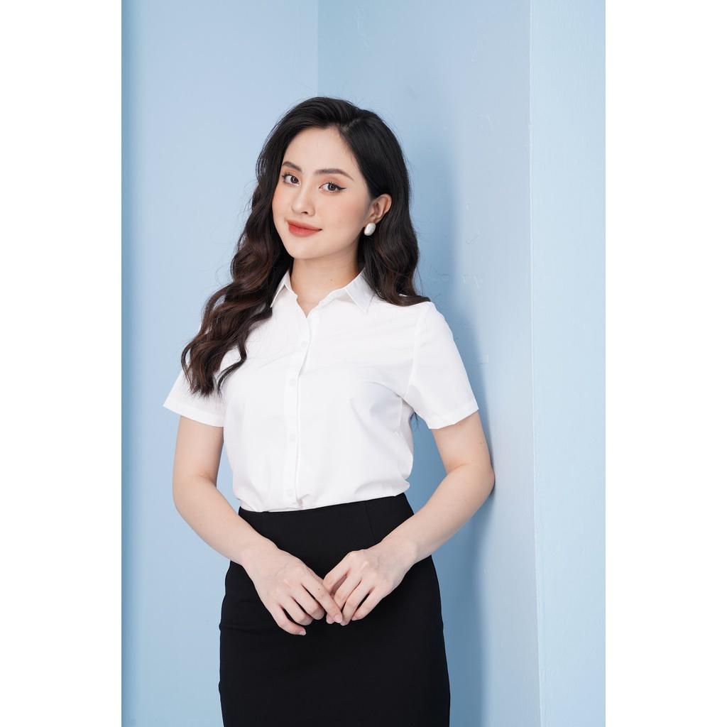 Áo sơ mi nữ ngắn tay form công sở màu Trắng thanh lịch